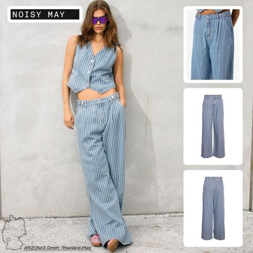 Gestreifte Stoffhose mit weitem Bein