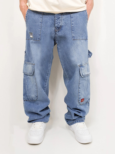 Worker Cargo Baggy Jeans mit Taschen und Stitching 