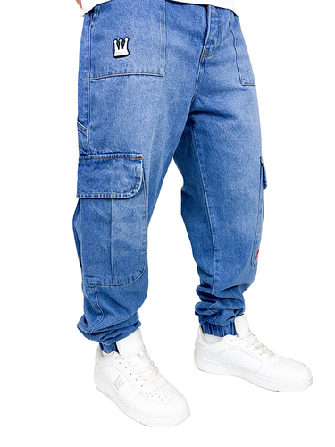 Worker Baggy Jeans Blau im Cargo-Look 