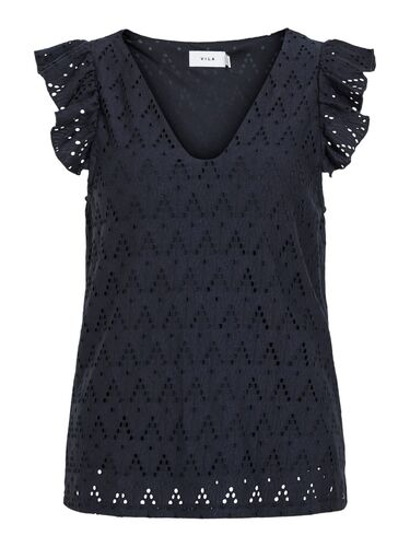 Blusentop mit V-Ausschnitt und R�schendetail Blickdicht 