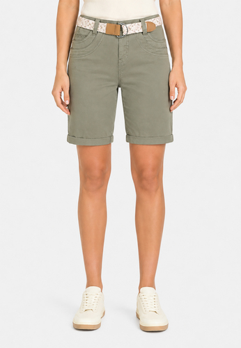 Stretch Twill Bermuda Shorts mit G�rtel und Spitze 
