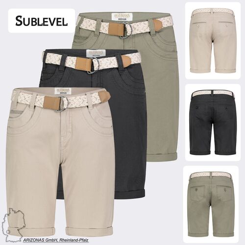 Stretch Twill Bermuda Shorts mit G�rtel und Spitze