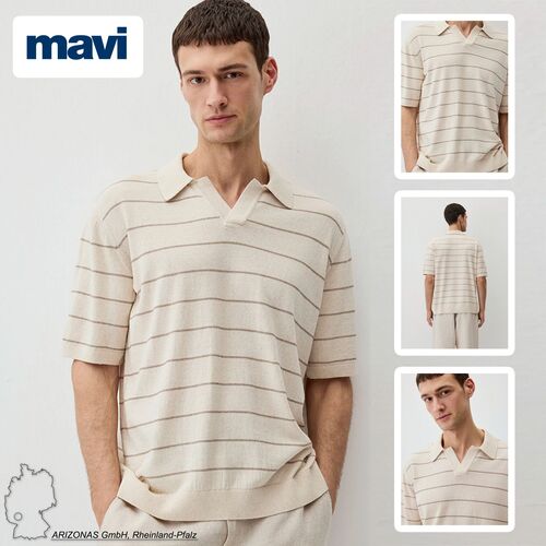 Poloshirt mit Streifen und offenem Kragen