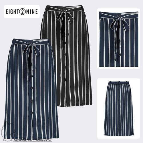 Gestreifter Midirock mit Kordelzug und Knopfleiste