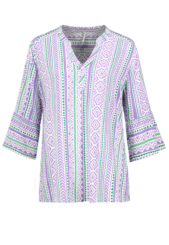 Gemusterte Boho Tunika mit Trompeten�rmeln 