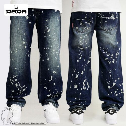 Loose Fit Jeans Intense Blue mit Farbspritzern