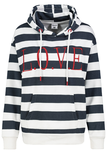 Gestreifter Hoodie mit LOVE-Stickerei und Kapuze 