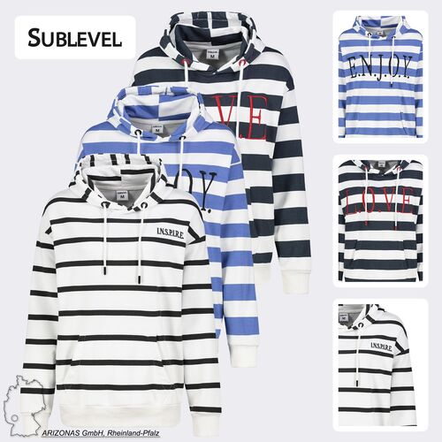 Gestreifter Hoodie mit LOVE-Stickerei und Kapuze