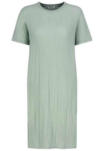 Geripptes Kleid mit kurzem �rmel und Rundhals 