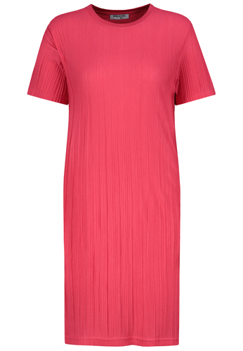 Geripptes Kleid mit kurzem �rmel und Rundhals 