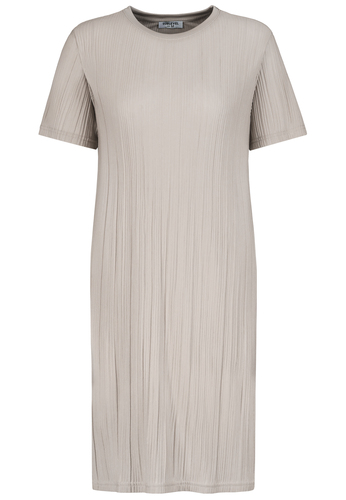 Geripptes Kleid mit kurzem �rmel und Rundhals 