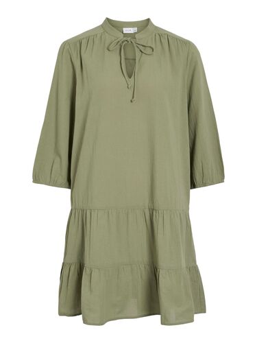 Kleid mit R�schen, Schl�ssellochausschnitt und Bindeband 