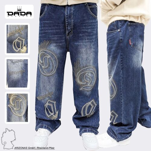Weite Baggy Jeans mit Gothic-Stickerei und Logo