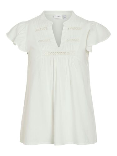 Kurzarm Bluse mit R�schen und Spitzendetails 