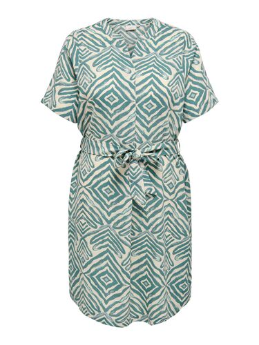 Gemustertes Kurzarm-Kleid mit Taillenband 