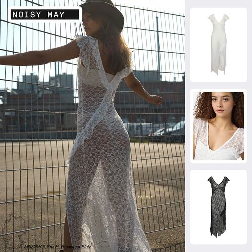 Lace Damenkleid Asymmetrisch mit R�schen �rmeln