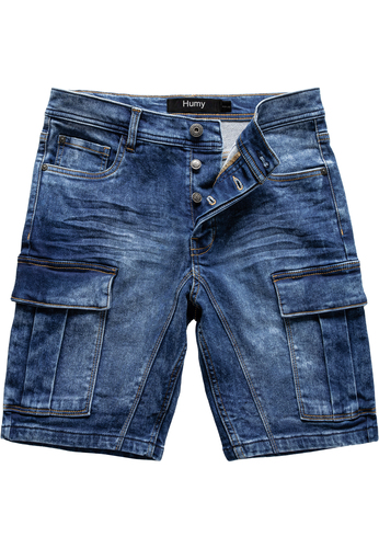 Denim Cargoshorts mit Stretchbund und Knopfleiste A&S 