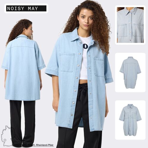 Oversize Jeanshemd Bluse mit kurzen �rmeln und Taschen