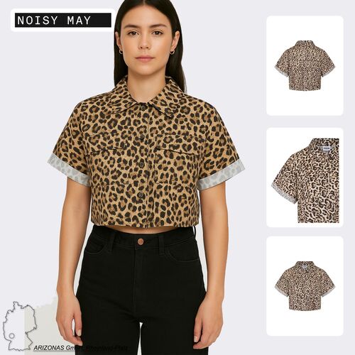 Cropped Top Bluse mit Leo Print und Kent Kragen