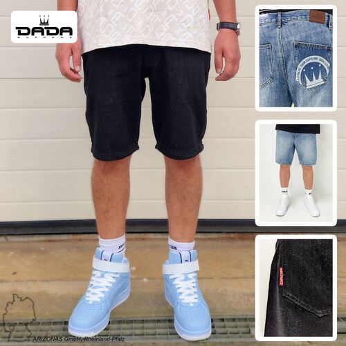 Jeans Shorts mit Coin Crown Print in Washed Denim