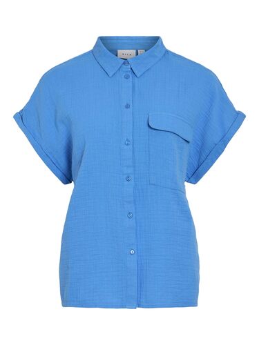 Kurzarm Hemdbluse mit Kragen und Brusttasche 