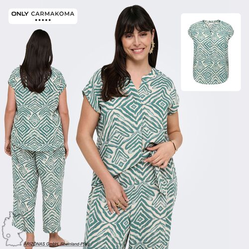 Gemusterte Kurzarm-Bluse mit V-Ausschnitt