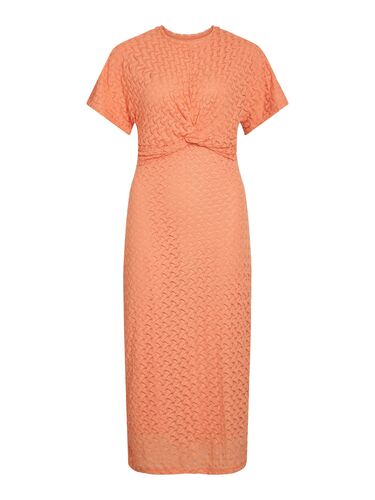 Kurzarm Midikleid mit Knotendetail und Textur 