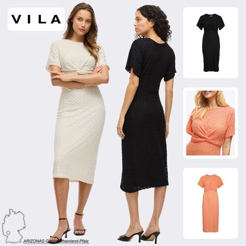 Kurzarm Midikleid mit Knotendetail und Textur