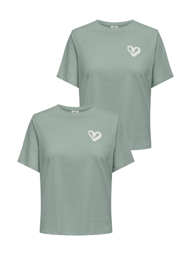 2er-SET Design T-Shirt Legeres Oberteil mit Rundhals und Schriftzug 