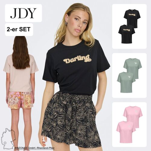2er-SET Design T-Shirt Legeres Oberteil mit Rundhals und Schriftzug