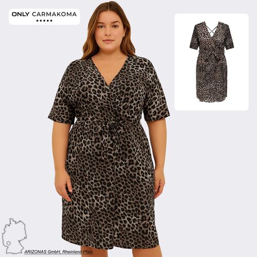 Legeres Wickelkleid mit Bindeband und Leopardenmuster 