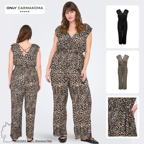 Legerer Jumpsuit Leopardenmuster mit V-Ausschnitt