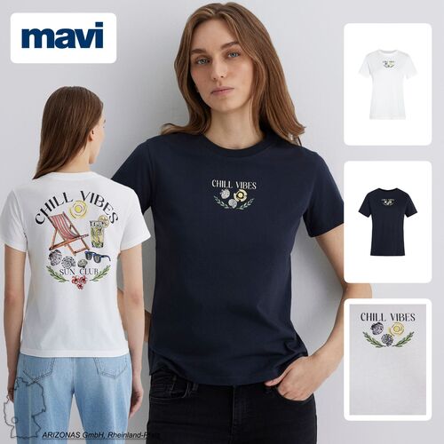 Print Design T-Shirt mit Urlaub-Motiv, Rundhals