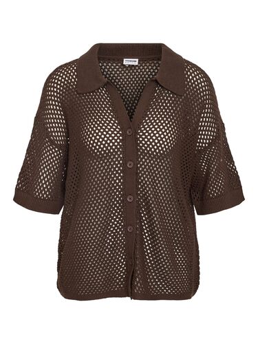 Blusen-Shirt Transparent mit Lochmuster und Knopfleiste 