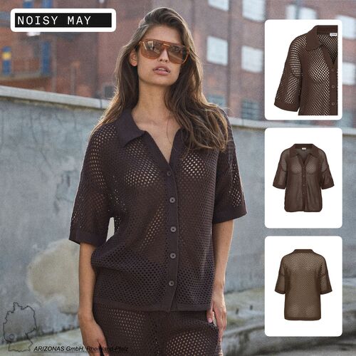 Blusen-Shirt Transparent mit Lochmuster und Knopfleiste