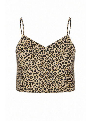 Cropped Top mit V-Ausschnitt und Leo-Muster 