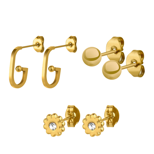 Ohrstecker Set mit Blumen, Kugeln und Creolen 
