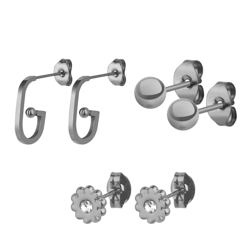 Ohrstecker Set mit Blumen, Kugeln und Creolen 