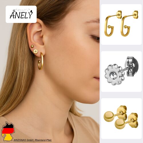 Ohrstecker Set mit Blumen, Kugeln und Creolen