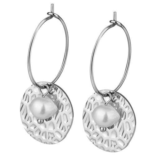 Creolen mit Perle und Strukturplatte 