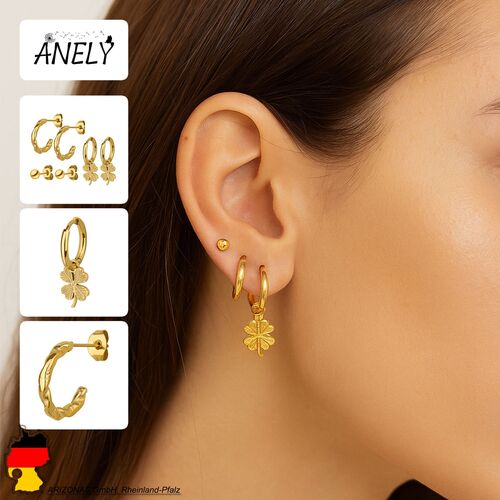 Edelstahl Ohrring-Set mit Kleeblatt und Struktur