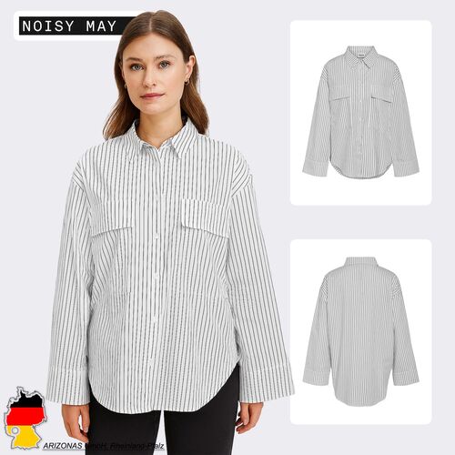 Gestreifte Hemd Bluse mit Knopfleiste und Brusttaschen