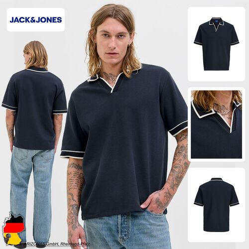 Jack & Jones Jacquard-Kragen Kurzarm Strick-Poloshirt