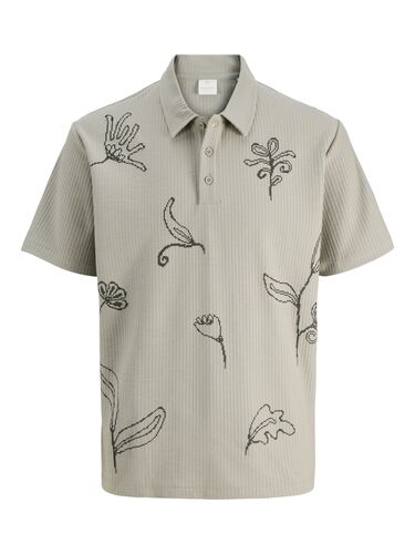 Jack & Jones Feinstrick Poloshirt mit Botanik-Stickerei Kurzarm 