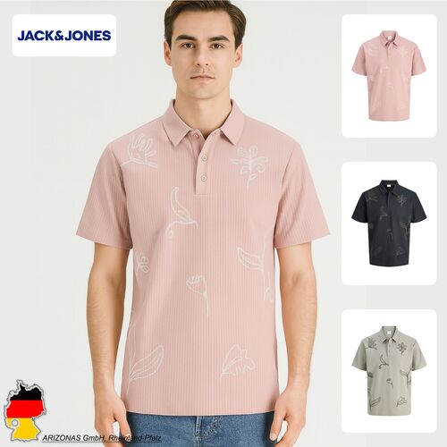 Jack & Jones Feinstrick Poloshirt mit Botanik-Stickerei Kurzarm