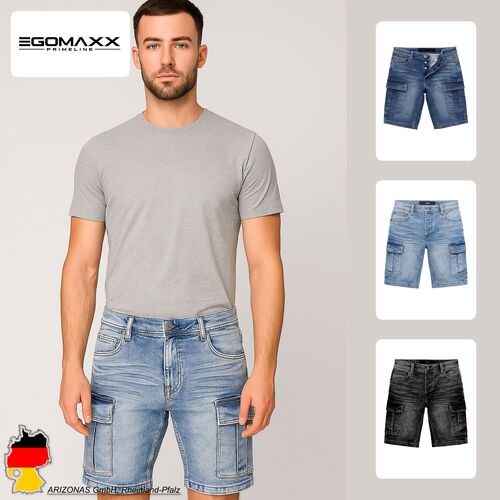 Egomaxx Stretch Denim Cargo Bermuda mit Knopfleiste f�r Herren