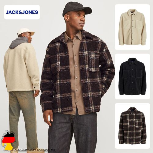 Jack & Jones Geknpftes Sherpa Hemd Jacke mit Karomuster und Taschen