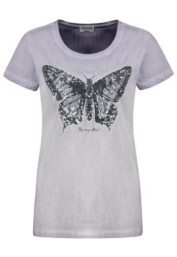 T-Shirt mit Pailletten-Schmetterling und Print 