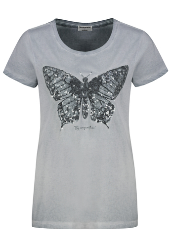 T-Shirt mit Pailletten-Schmetterling und Print 