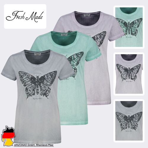 T-Shirt mit Pailletten-Schmetterling und Print
